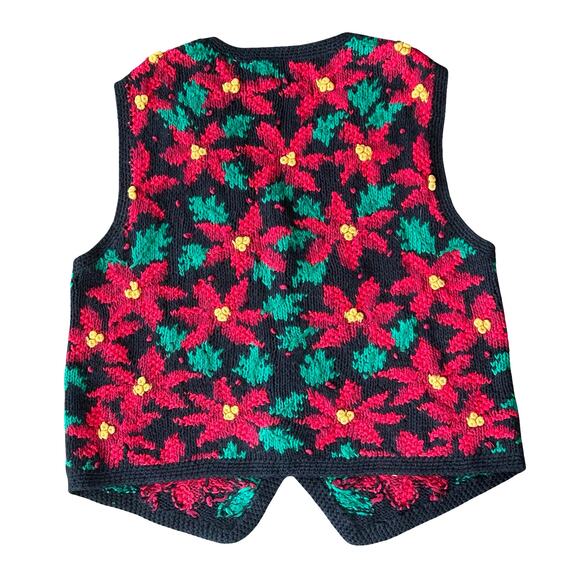 Vtg Signature Northern Isles Hand Knit Poinsettias Sweater Vest M Holiday Xmas - Picture 2 of 7